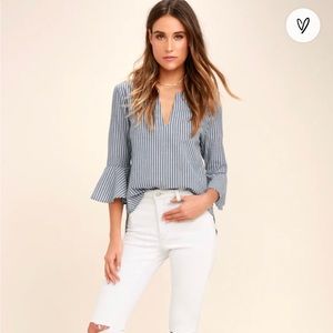 Lulus “Take Me Somewhere” Blue and White Striped Top